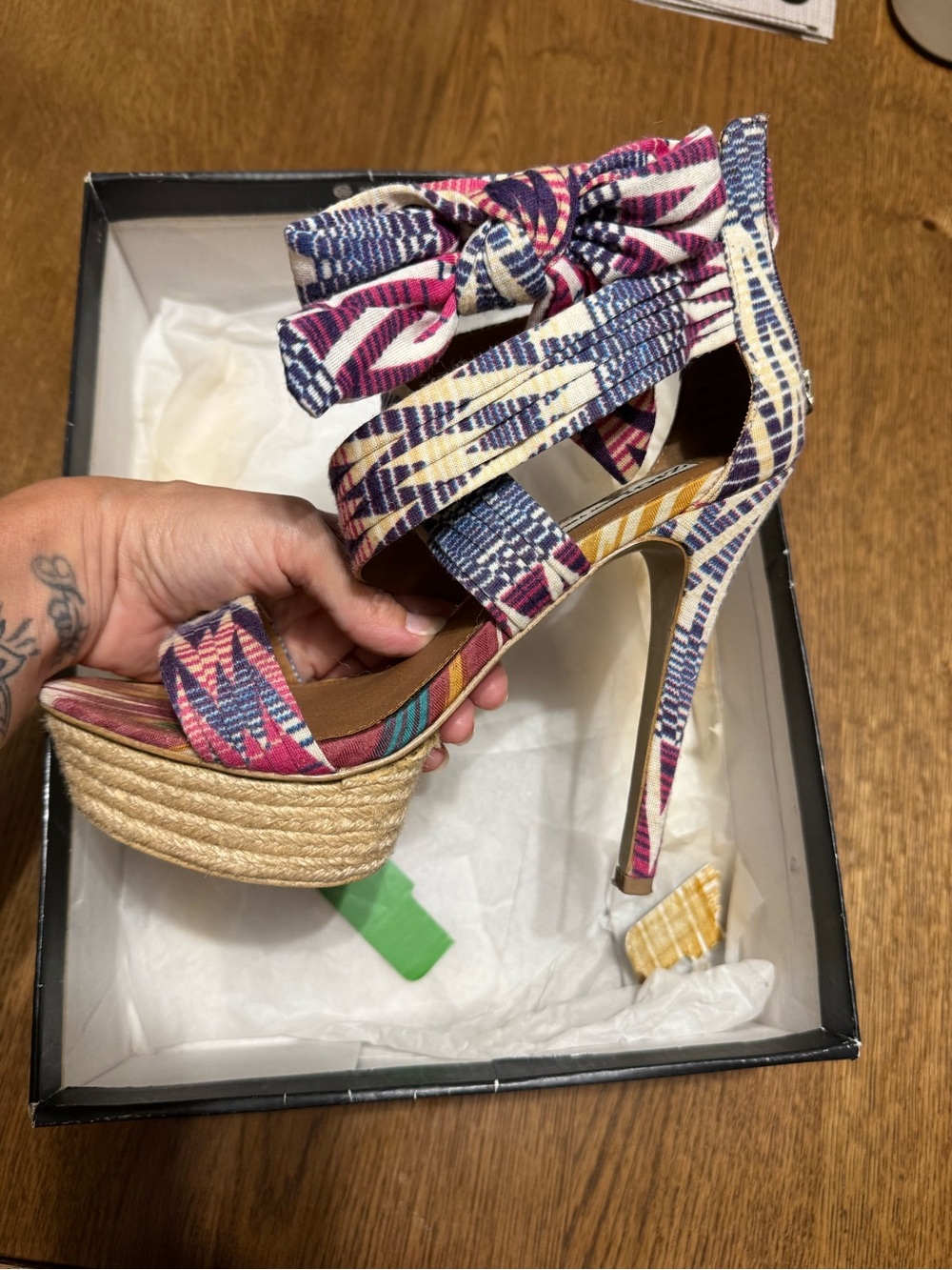 Zigi Soho Multicolor Woven Ankle Tie Platform Sandal